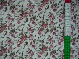 Tkanina bawełniana - czerwone różyczki z gałązkami - 1023